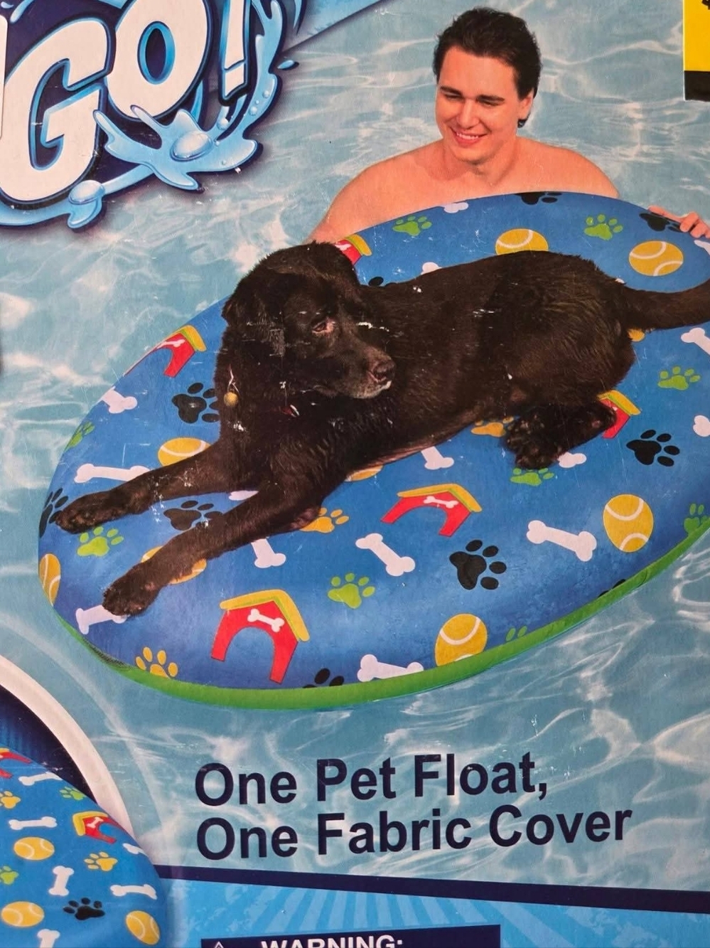 Blue Pet Float with Paw & Bone Print Cover